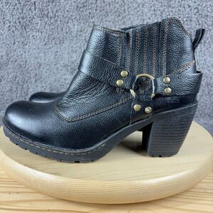BOC Bolo Harness Boots Womens 9 Black Leather Western Block Heel Ankle Booties